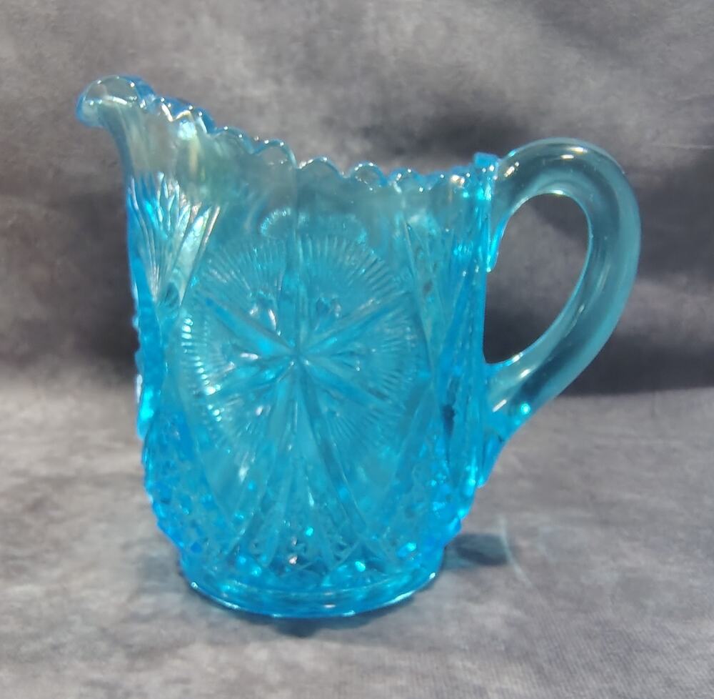 Vintage Beautiful Blue Cut Glass Creamer